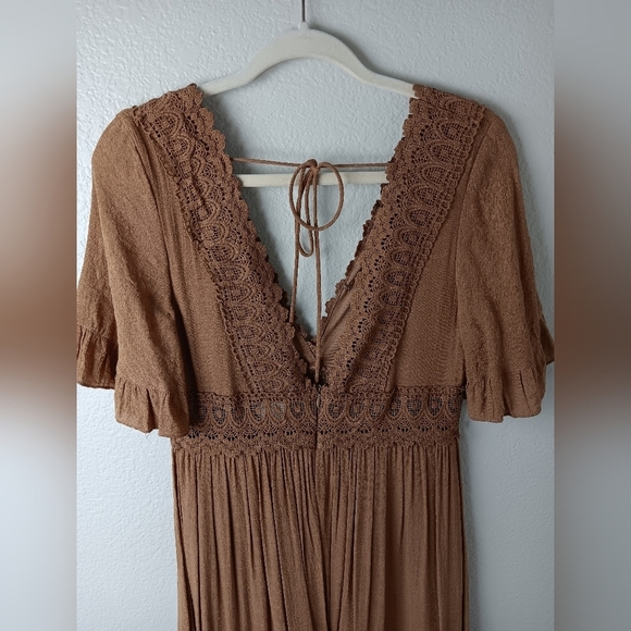 Camel Wishlist Boho Crochet Detail Flowy Maxi Dress - Picture 5 of 11